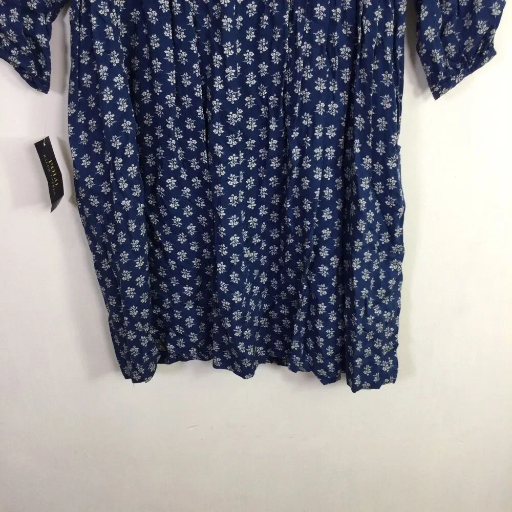 Polo Ralph Lauren Girls Floral Print Boho Dress Denim Blue White Size 14 NWT